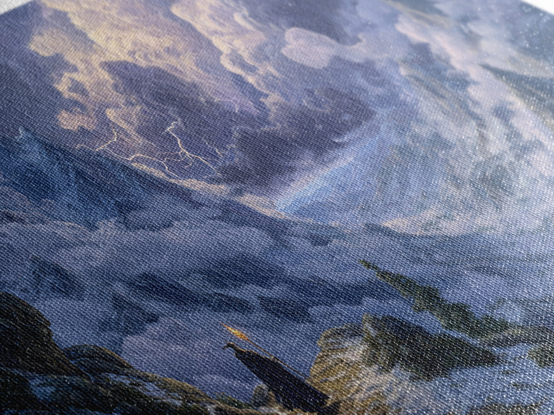 Snowy Mountain Wizard Wall Art, Epic Fantasy Canvas Print, Dungeons And Dragons Decor, Winter Landscape, Gamer Gift, Gift For Him
