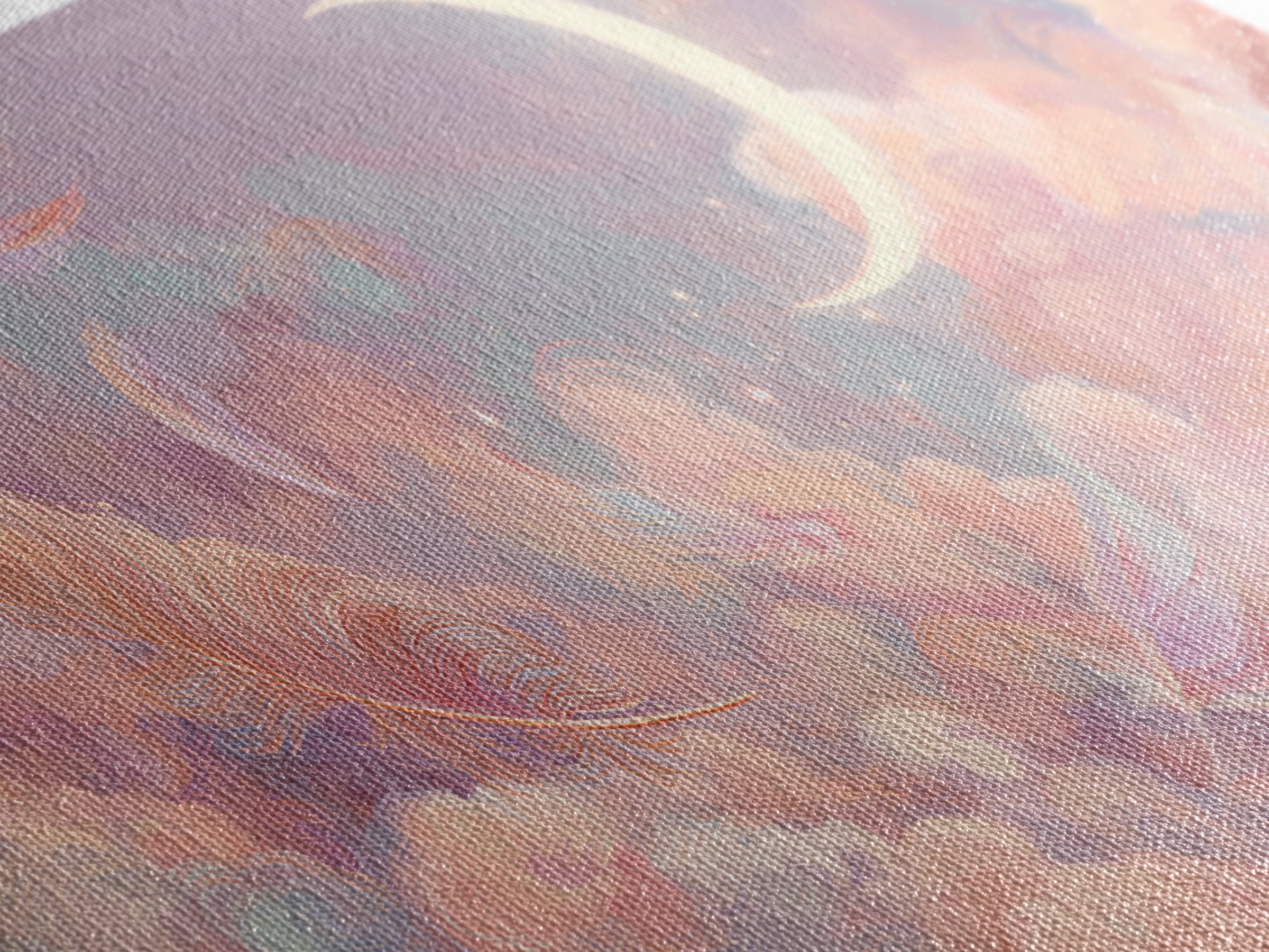 Crescent Moon And Pastel Feather Clouds Canvas Print, Celestial Wall Art, Soft Pink Nursery Decor, Dreamy Bedroom Decor, Gift