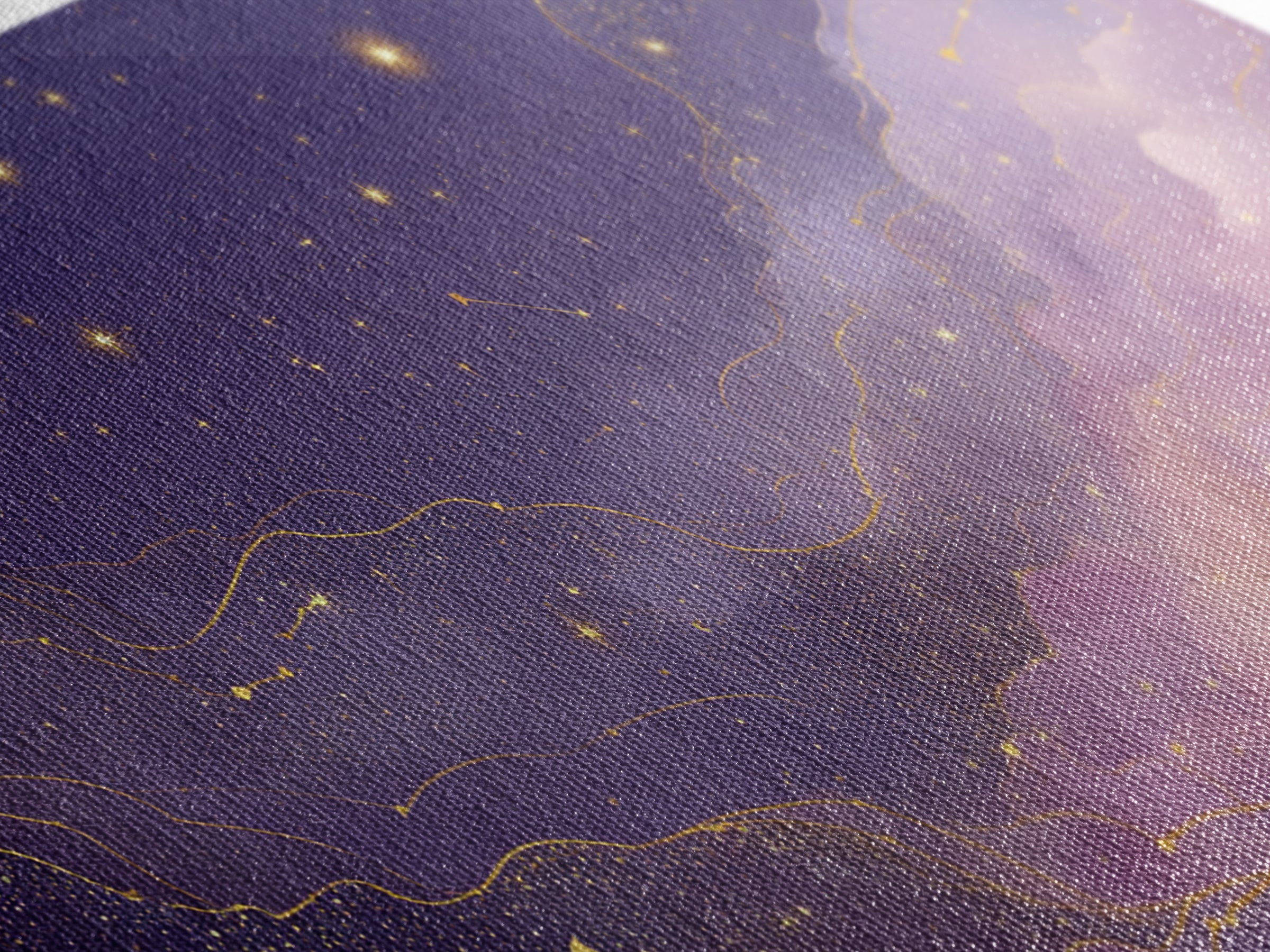 Purple Starry Sky With Gold Constellations Wall Art, Celestial Canvas Print, Mystical Bedroom Decor, Astrology Gift For Her