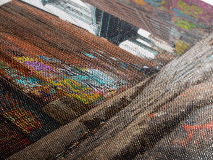 Graffiti Alley By Manhattan Bridge Wall Art, Urban Street Photography Canvas Print, Brooklyn Loft Decor, Industrial City Art