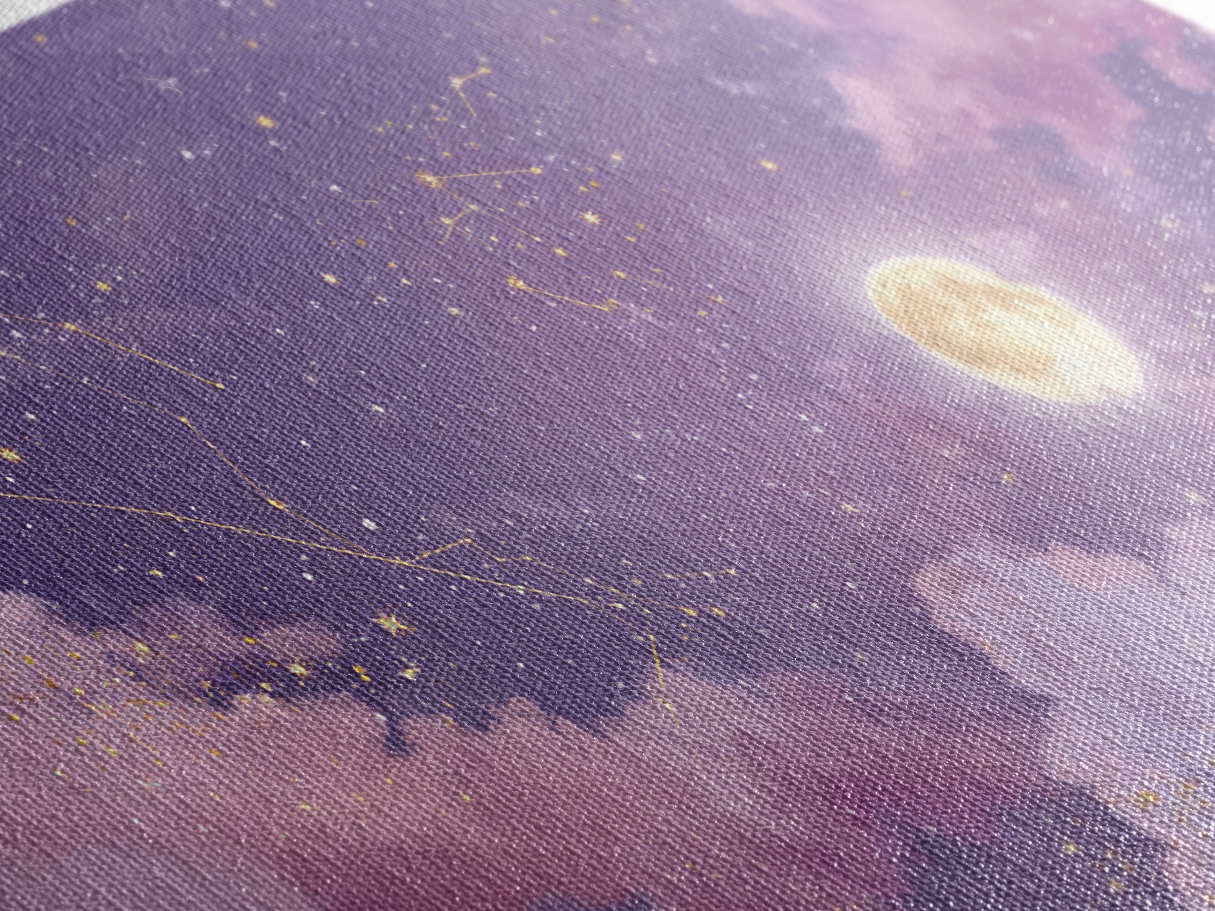 Full Moon Purple Night Sky Wall Art, Gold Constellations And Clouds Canvas Print, Celestial Bedroom Decor Gift, Astrology Wall Decor
