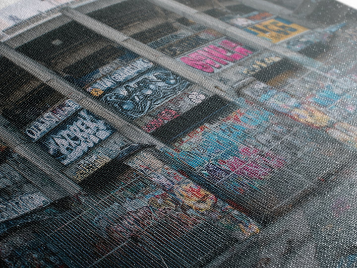 Abandoned Graffiti Stadium Facade Wall Art, Urban Street Art Canvas Print, Industrial Decor, Man Cave And Office Wall Decor