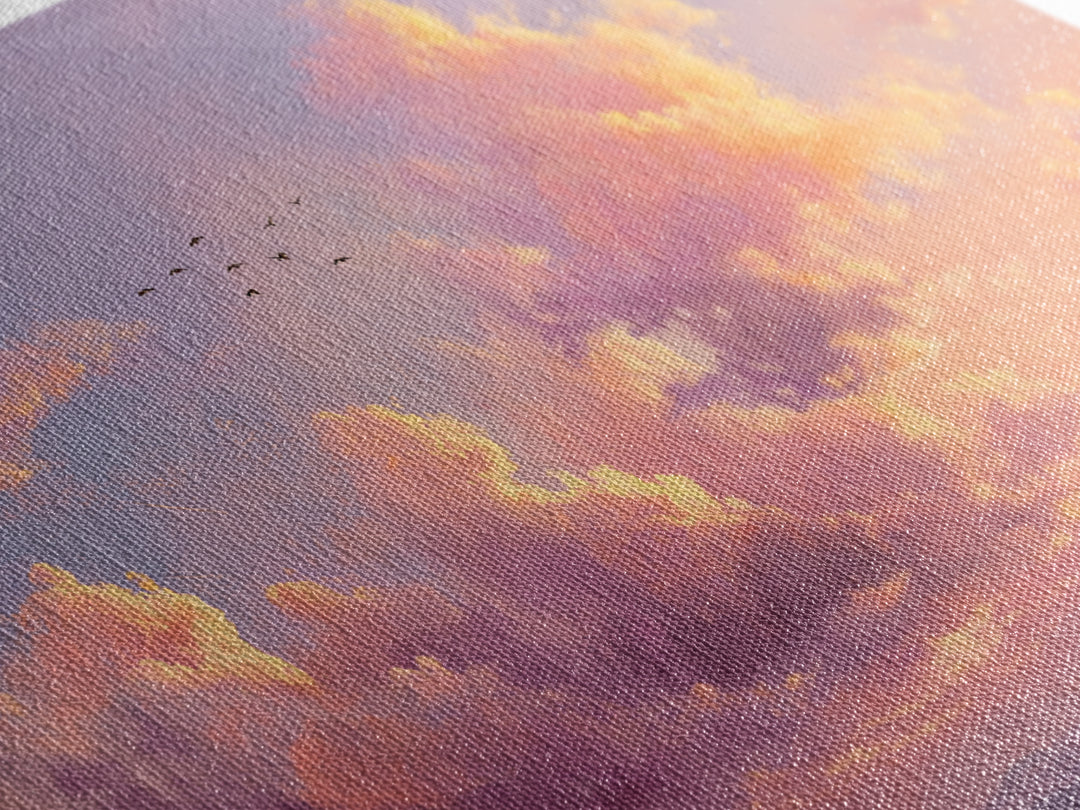 Golden Pink Sunset Clouds Over Mountains Wall Art, Serene Landscape Canvas Print, Living Room Decor, Housewarming Gift For Her