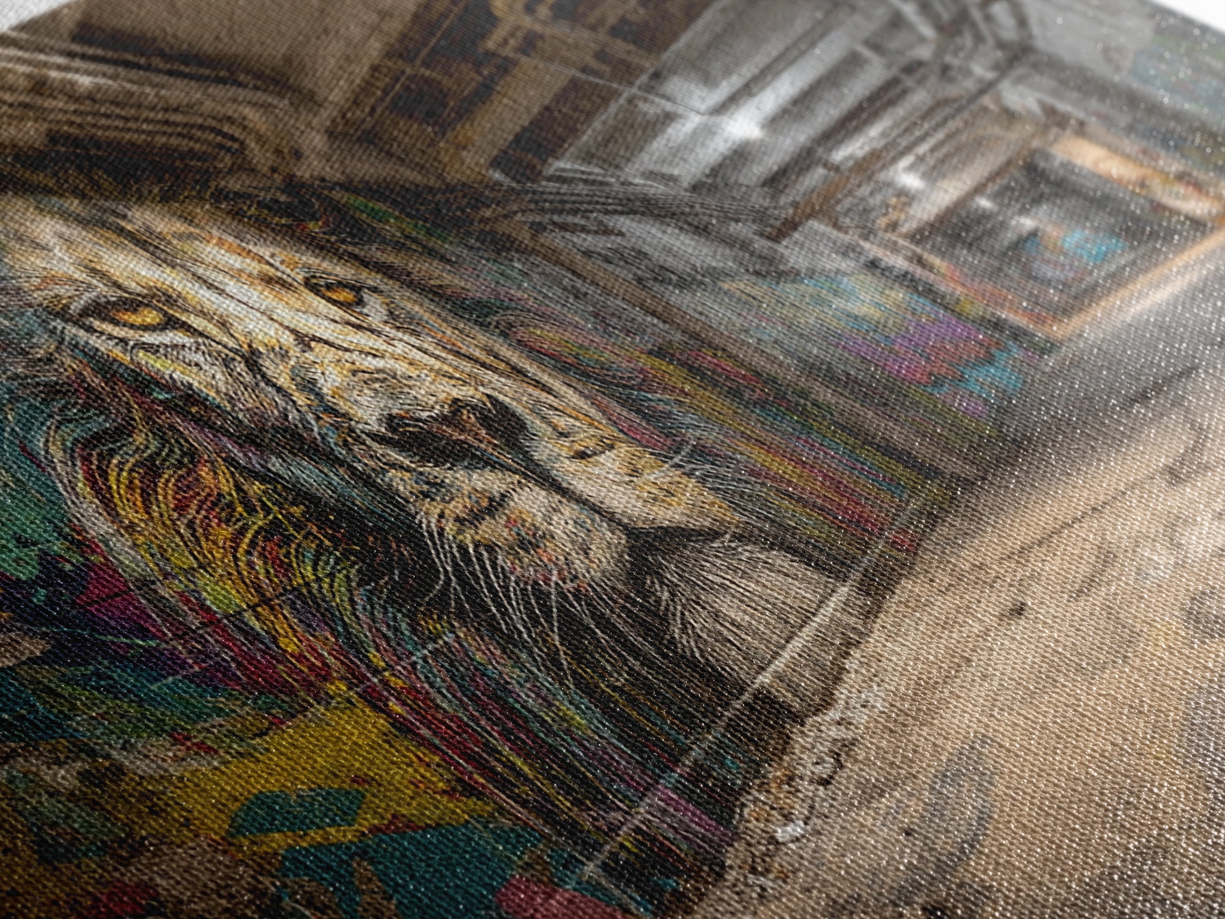 Underground Lion Graffiti Wall Art, Urban Street Art Canvas Print, Industrial Decor, Bold Wildlife Mural For Loft Office