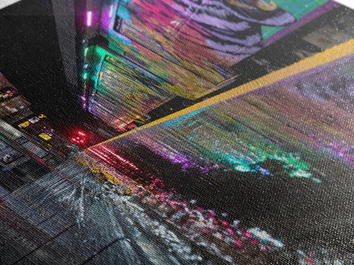 Neon Tiger Train Station Wall Art, Urban Subway Graffiti Canvas Print, Cyberpunk Animal Decor For Modern Living Room Gallery