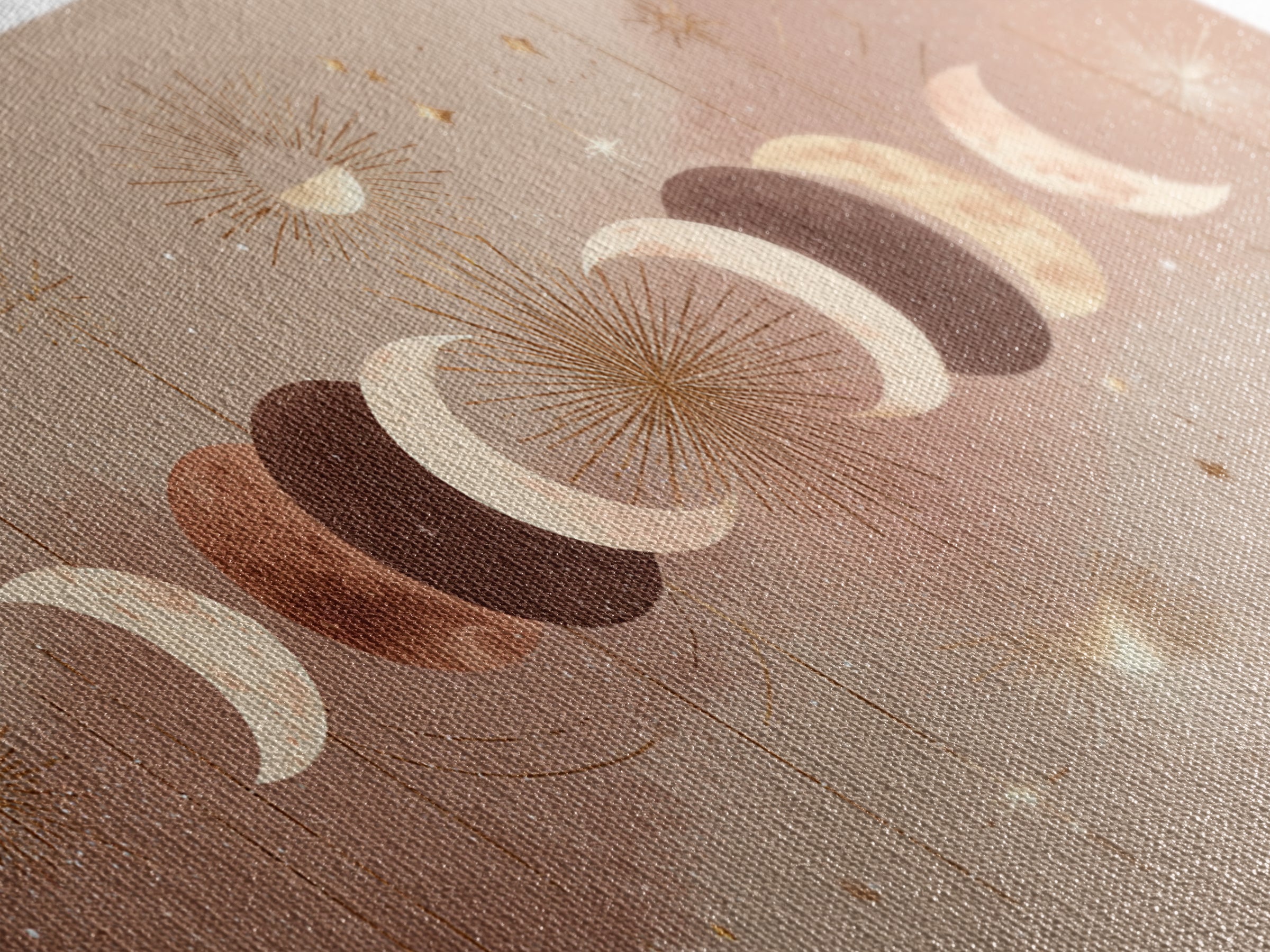 Boho Moon Phases And Radiant Sun Wall Art, Celestial Decor, Mystical Stars Print, Neutral Boho Bedroom Gallery Canvas Print