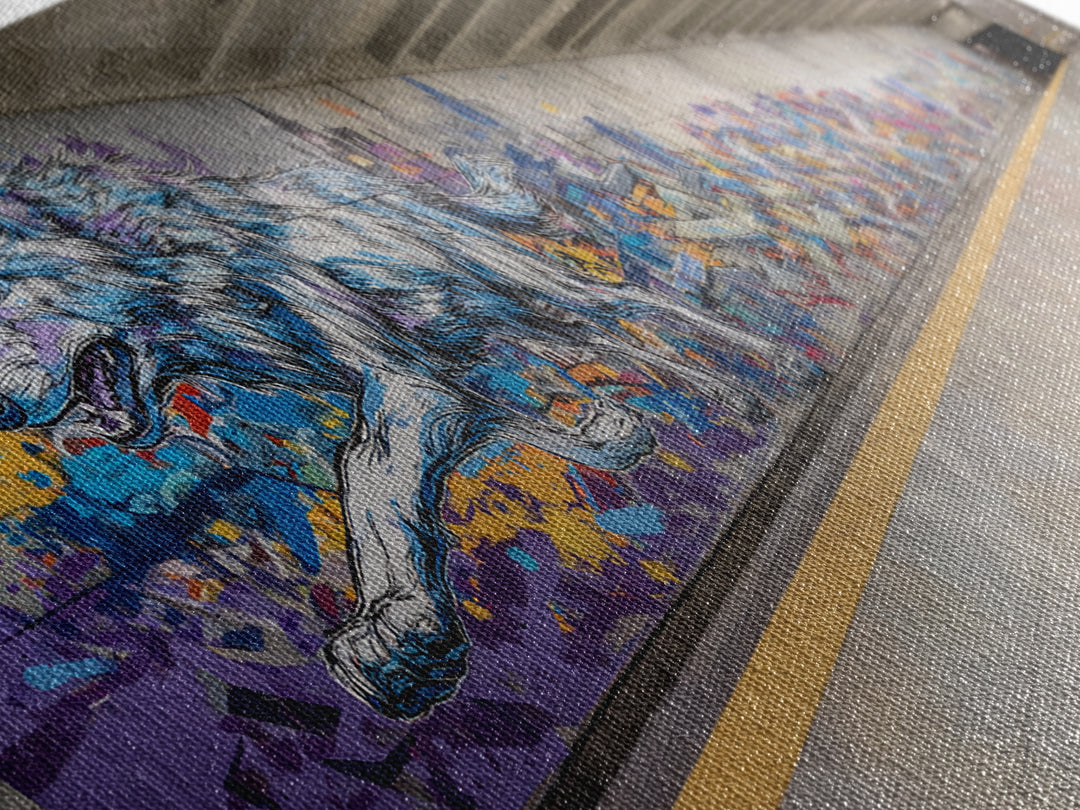 Running Wolf Graffiti Subway Mural Canvas Print, Urban Street Art Wall Art, Colorful Animal Decor, Modern Man Cave Art Gift