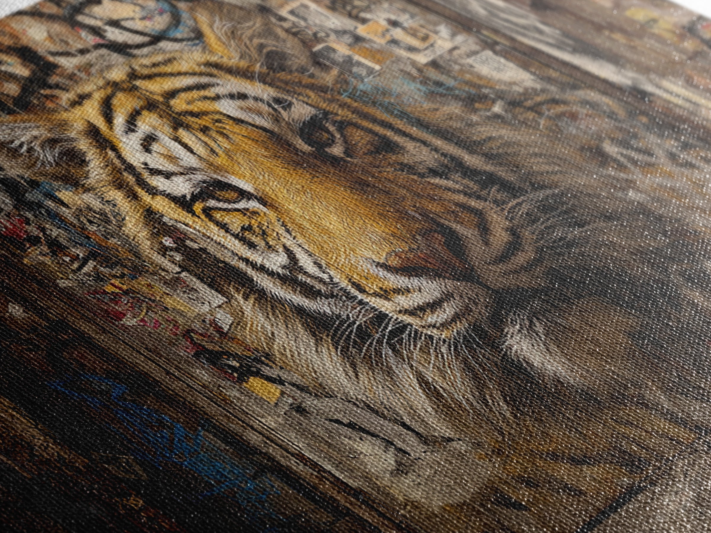 Urban Tiger Mural On Weathered Alley Wall Art, Graffiti Street Art Canvas Print, Big Cat Animal Wall Decor, Modern Home Decor
