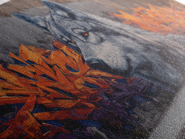 Gray Wolf Graffiti Mural Wall Art, Wildlife Street Canvas Print, Orange Urban Decor, Wolf Lover Gift, Modern Loft Apartment