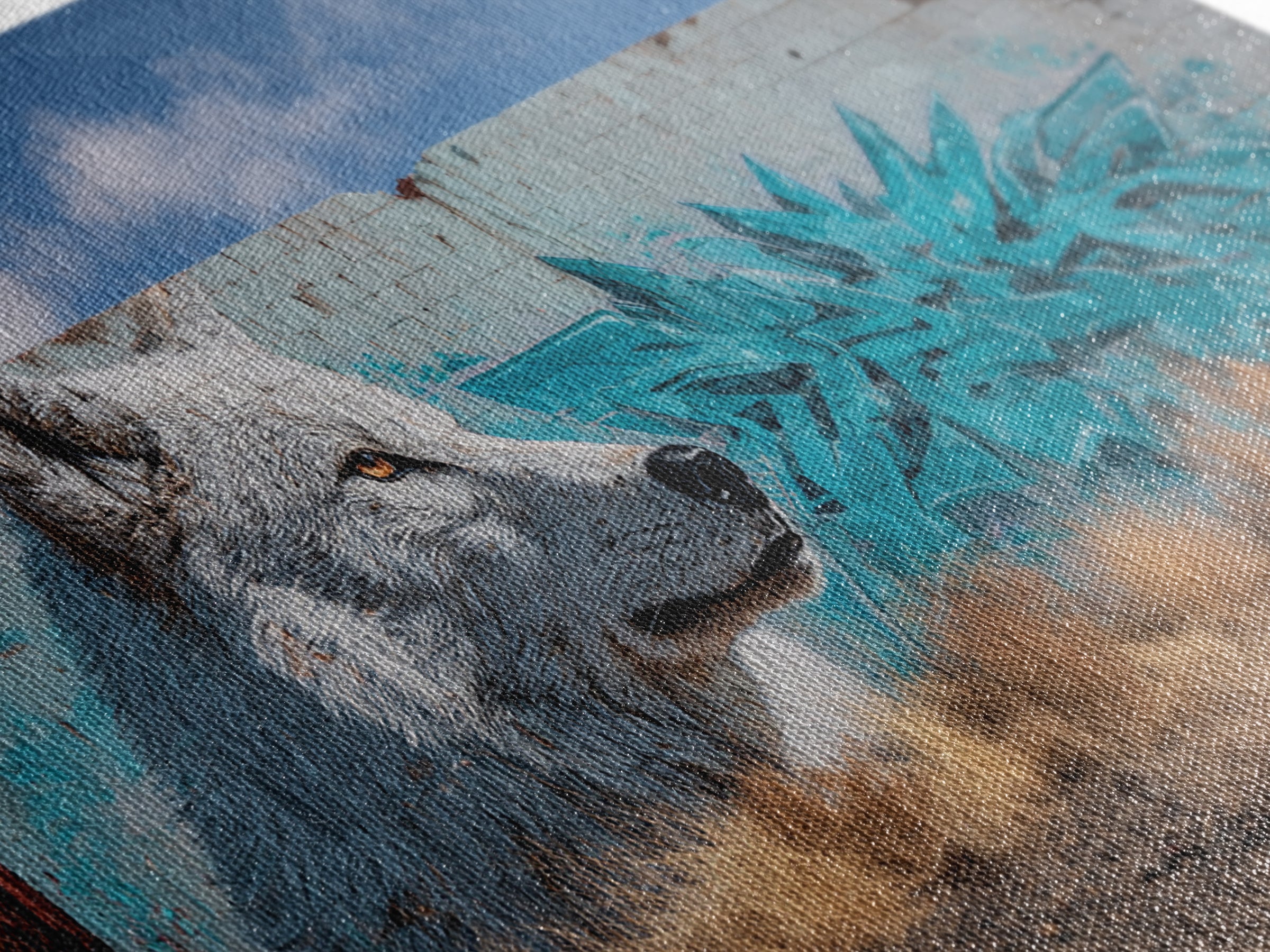 White Wolf Graffiti Mural On Weathered Wall Art, Urban Wildlife Canvas Print, Southwestern Street Decor, Animal Lover Gift