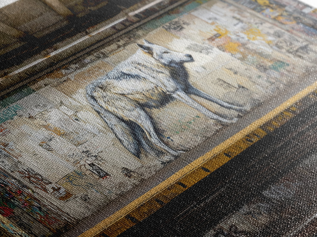 White Wolf Subway Graffiti Wall Art, Urban Animal Canvas Print, Gritty Street Art For Loft Office And Man Cave Decor Gift