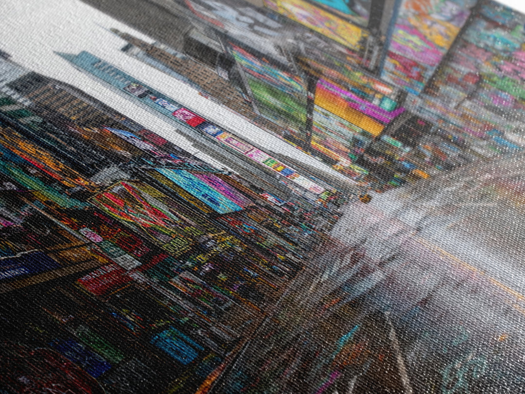 Rainy Neon Graffiti City Street Wall Art, Urban Canvas Print, New York Poster, Street Art Decor, Modern Office Decor, Gift For Him