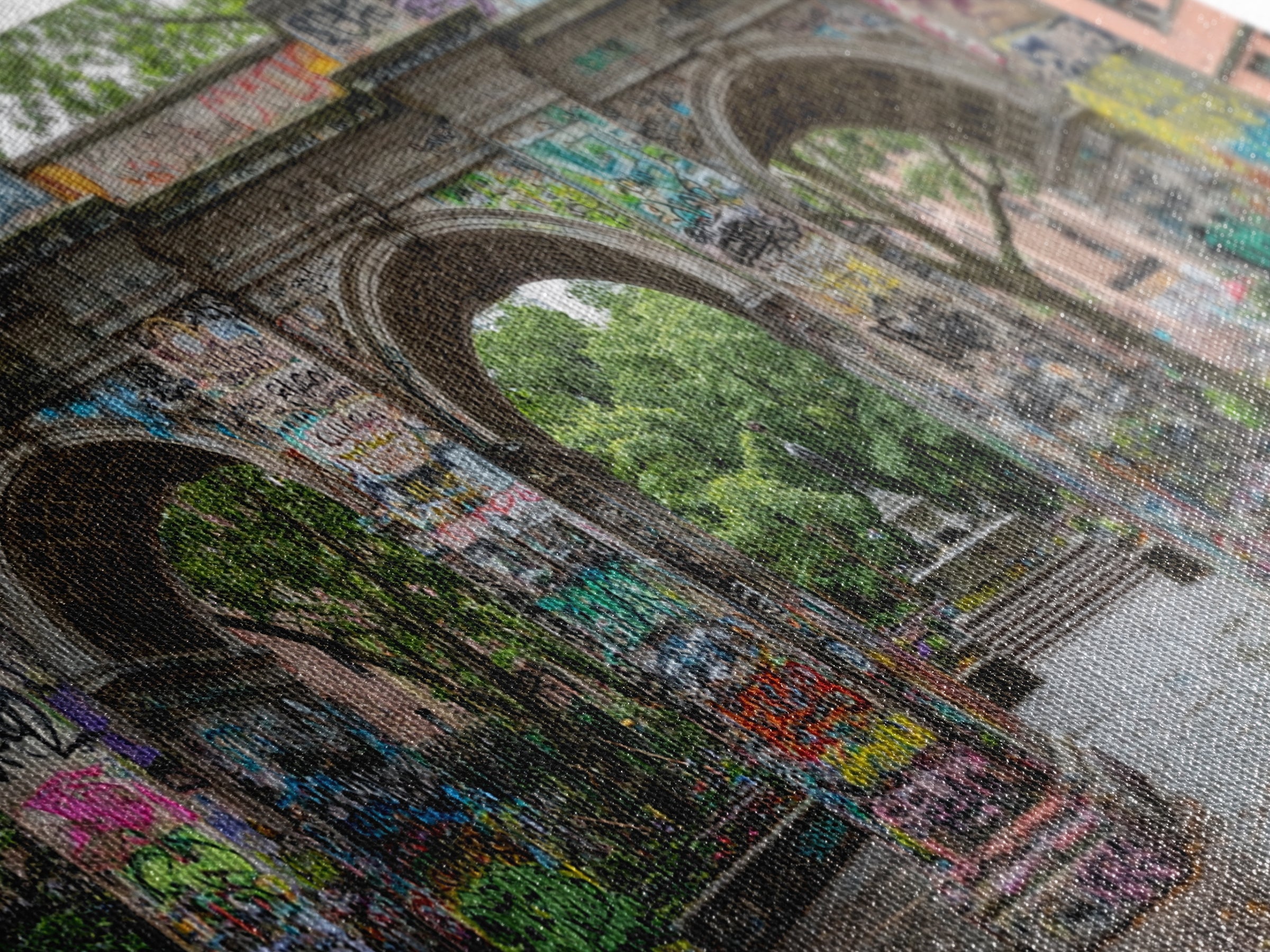 Graffiti Covered Stone Arch Wall Art, Urban Park Framed Canvas Print, NYC Street Art, Eclectic Apartment Decor Gift For Him