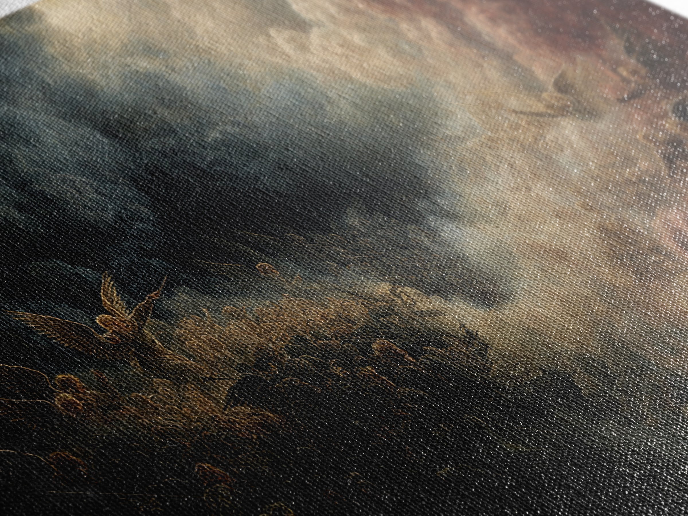 Dark Angel Battle In Storm Clouds Wall Art, Biblical Fantasy Painting, Dramatic Gothic Decor, Religious Fine Art Print Gift