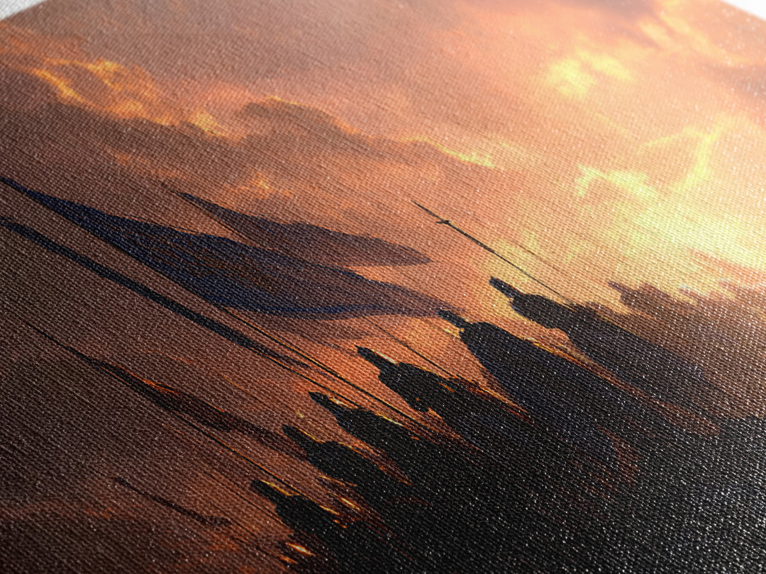 Medieval Cavalry At Fiery Sunset Wall Art, Epic Fantasy Battle Canvas Print, Knight Army Landscape Art, Gift For Him, Man Cave Decor