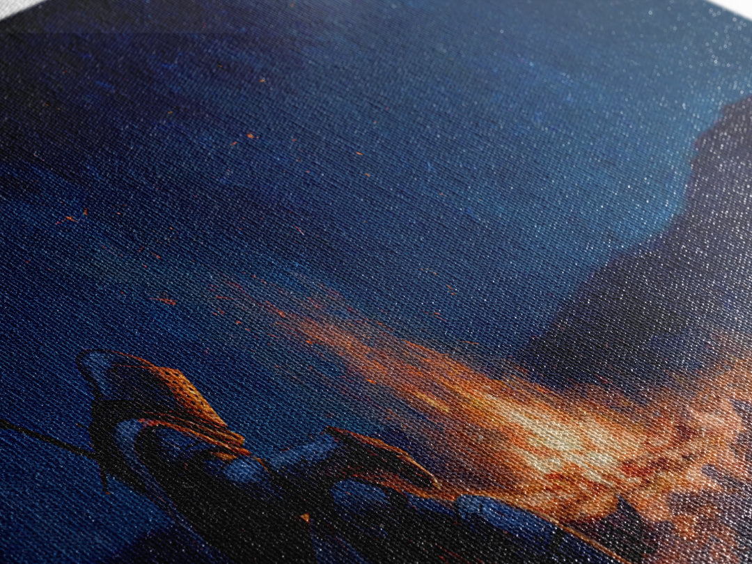 Lonely Knight Campfire Canvas Print, Dark Fantasy Wall Art, Starry Night Medieval Decor, Gaming Room Art And Gift For Him