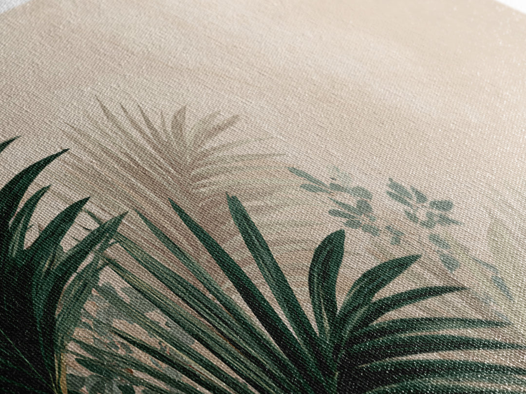 Large Tropical Palm Leaves Canvas Print, Neutral Botanical Wall Art, Coastal Boho Decor, Modern Green Living Room Art Print