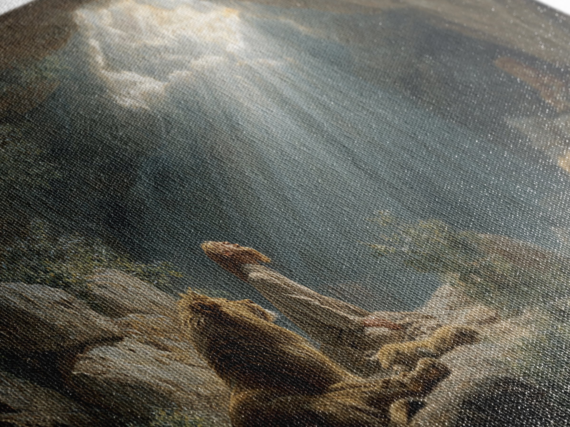 Sunlit Cave Child With Lions Canvas Print, Biblical Fantasy Wall Art For Nursery Decor, Prayer Room Decor And Housewarming Gift