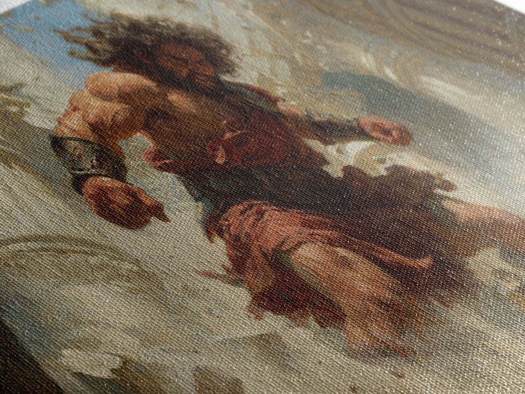 Raging Titan Among Ruined Columns Framed Canvas Print, Mythological Art, Greek Fantasy Wall Art, Dramatic Home Decor, Statement Artwork
