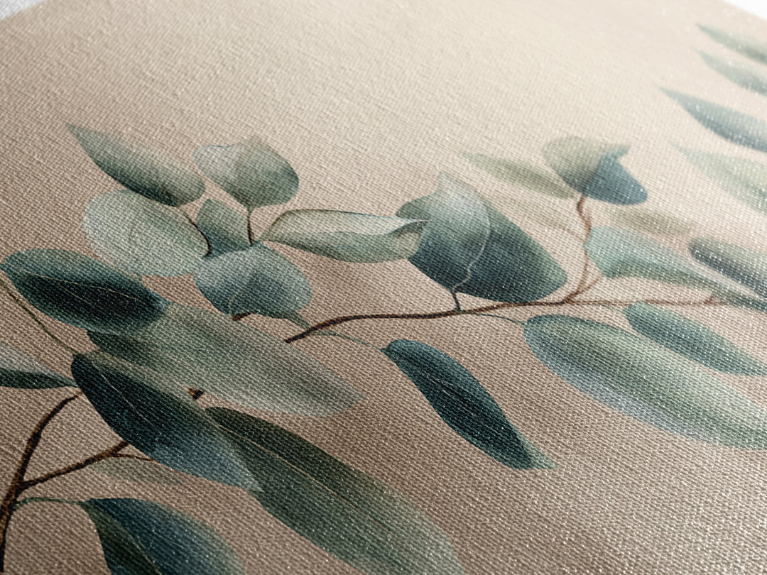 Soft Eucalyptus Branch Canvas Print, Blue Green Botanical Wall Art, Neutral Home Decor, Bedroom Wall Art, Modern Living Room Art