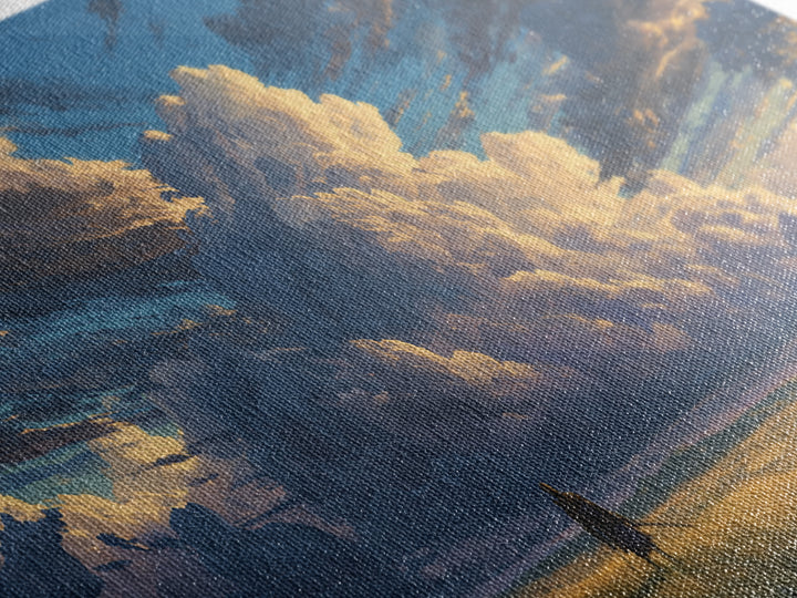 Lone Traveler Beneath Towering Clouds Wall Art, Dramatic Landscape Canvas Print, Calming Nature Living Room Decor, Large Poster