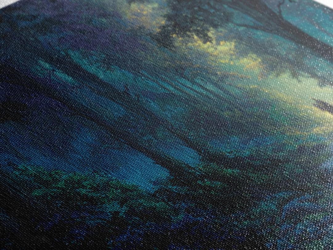 Moonlit Enchanted Forest Canvas Print, Fantasy Landscape Wall Art, Mystical Woodland Decor, Dark Fairy Tale Art Print Gift