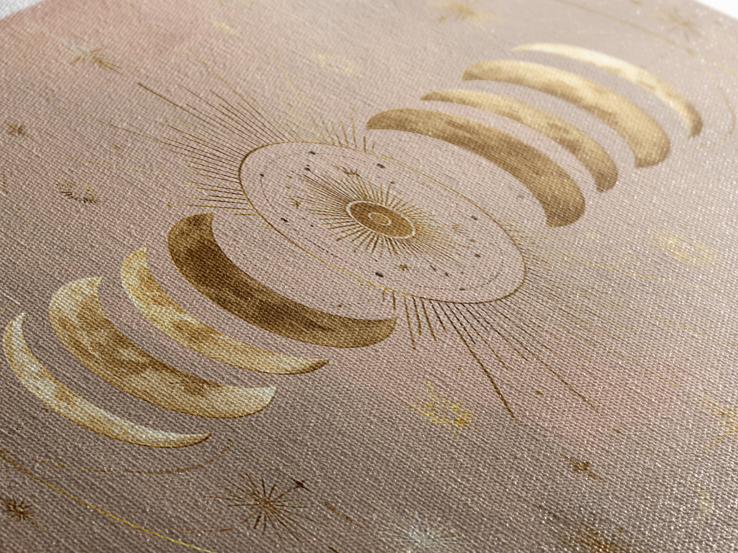 Gold Moon Phase Celestial Wall Art, Mystical Stars And Sun, Boho Bedroom Decor, Astrology Gifts, Above Bed Canvas Print Decor