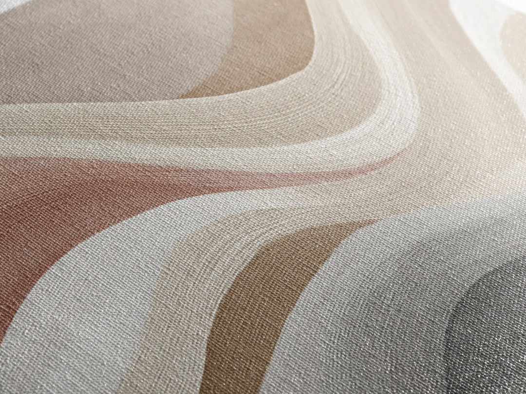 Neutral Wavy Abstract Wall Art, Terracotta Taupe Lines, Minimalist Canvas Print, Modern Living Room Decor, Above Sofa Art