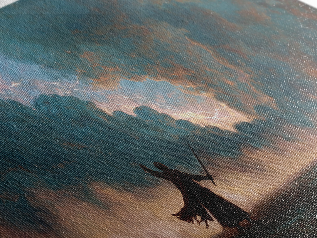 Lone Swordsman Under Storm Clouds Canvas Print, Dark Fantasy Landscape Wall Art, Moody Warrior Decor, RPG Gift For Gamer
