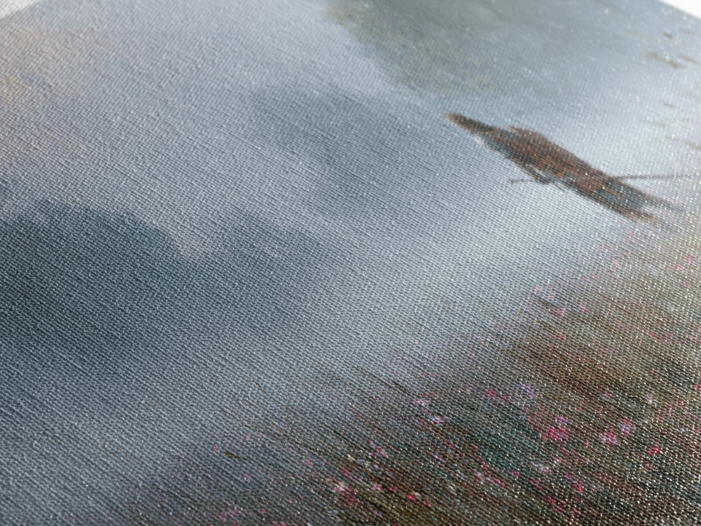 Misty Warrior In Wildflower Meadow Wall Art, Fantasy Landscape Canvas, Moody Nature Print, Large Living Room Decor Gift For Her