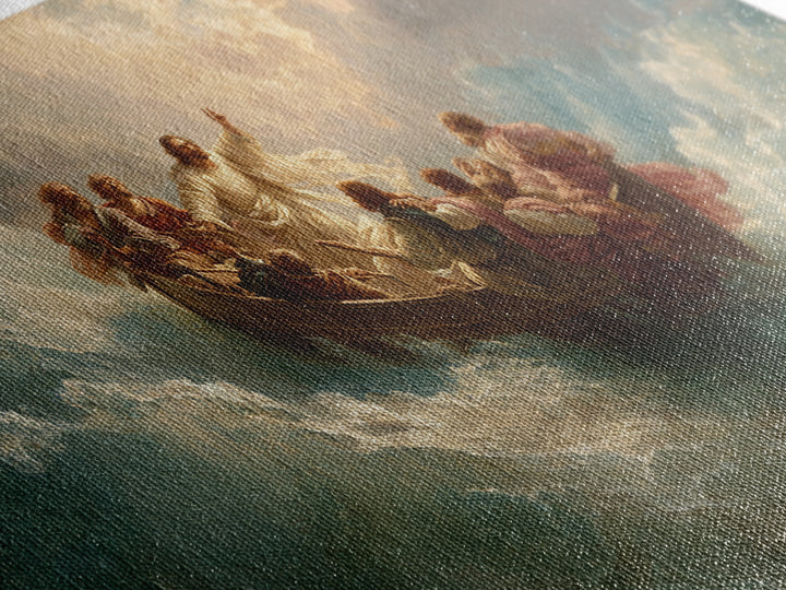 Jesus Calming The Storm At Sea Wall Art, Christian Boat Painting, Biblical Ocean Canvas, Religious Home Decor Gift, Church Decor