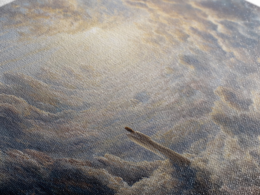 Radiant Angel In Heavenly Clouds Canvas Print, Christian Wall Art, Spiritual Home Decor, Peaceful Large Landscape Art Gift