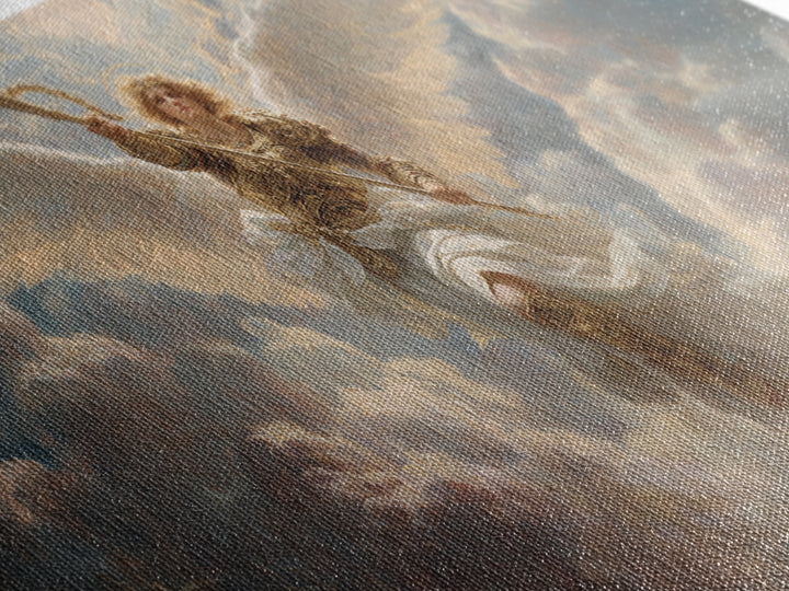 Archangel Trumpet In Stormy Clouds Canvas Print, Christian Wall Art, Religious Fine Art Print For Prayer Room Decor Gift