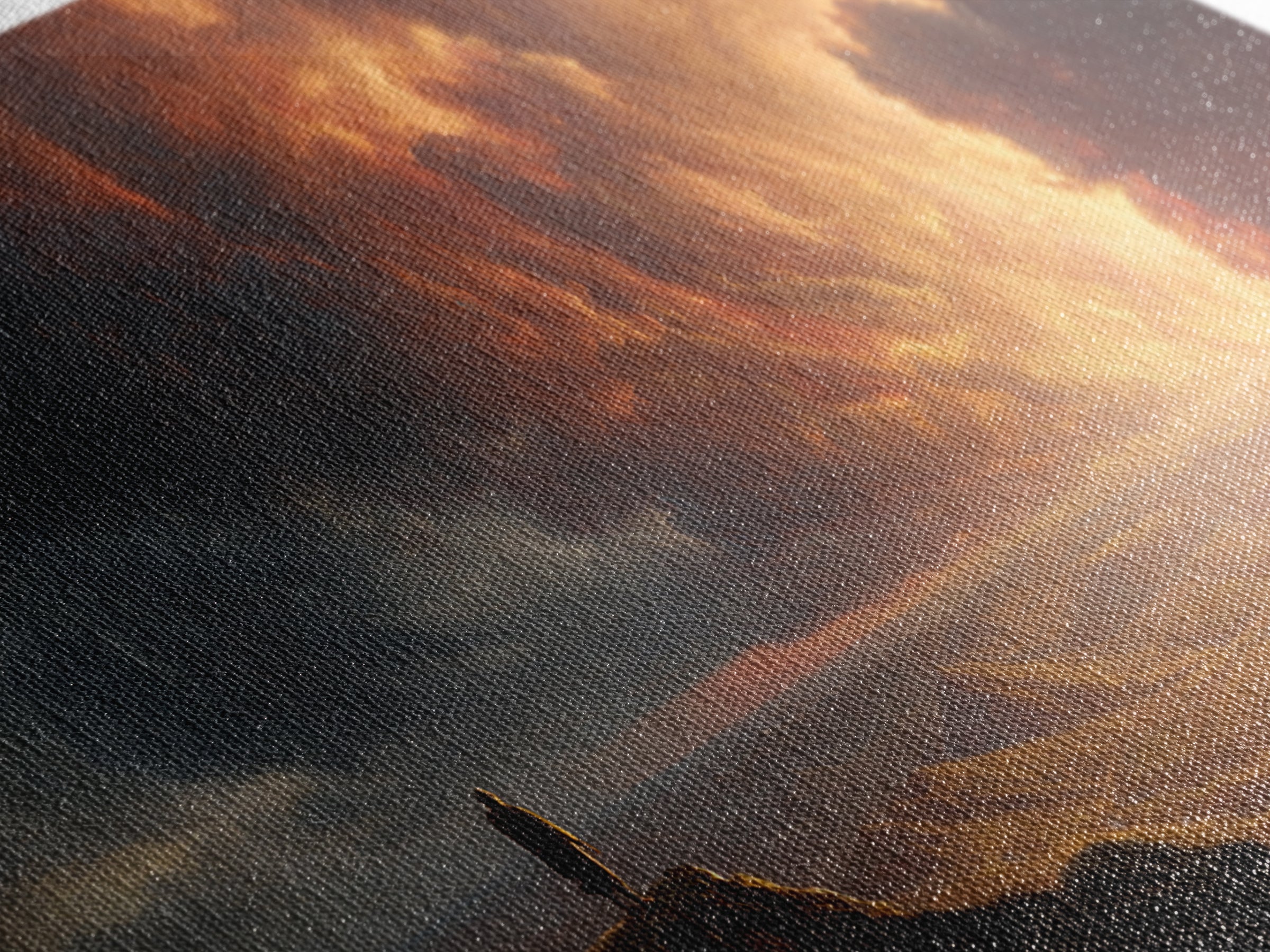 Lone Traveler Storm Valley Wall Art, Dramatic Sunset Landscape Canvas Print, Moody Mountain Decor, Fantasy Fine Art Print