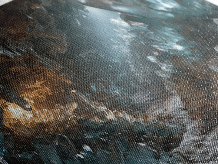 Glowing Crystal Cave Fantasy Canvas Print, Blue Quartz Cavern Wall Decor, Mystical Landscape Art, Unique Gamer Room Gift