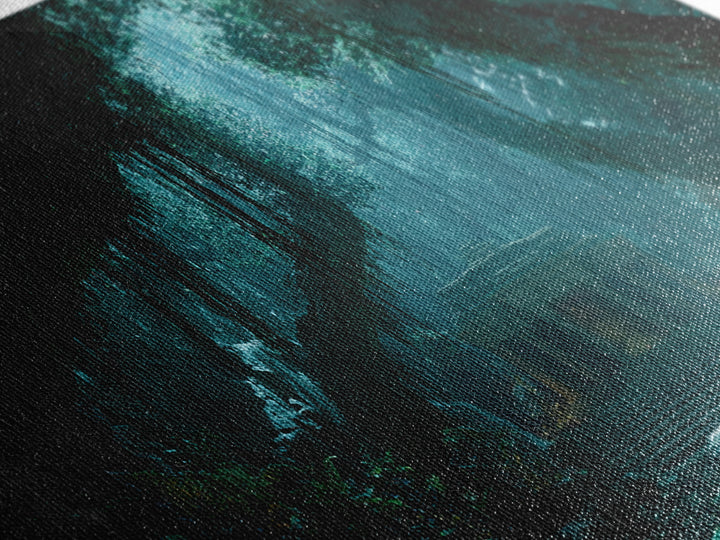 Teal Jungle Temple Cave With Waterfall Wall Art, Fantasy Canvas Print, Moody Nature Decor, Zen Home Decor, Unique Gift For Her