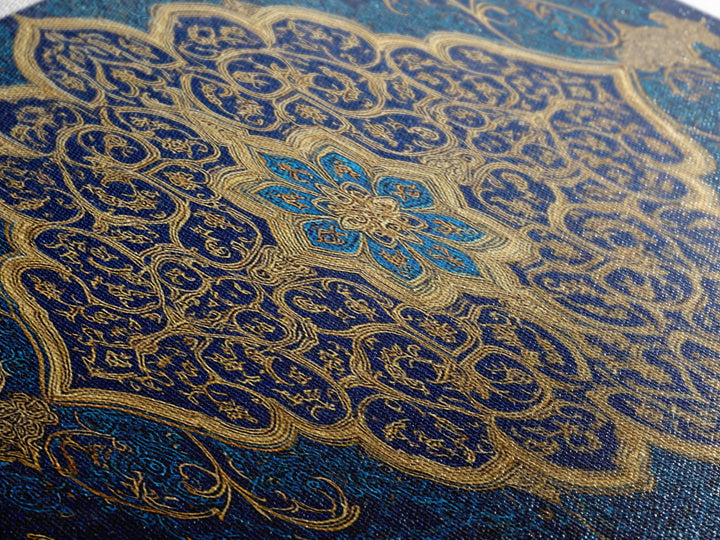 Blue Gold Islamic Geometric Wall Art, Ornate Arabic Pattern Canvas Print, Moroccan Home Decor, Elegant Ramadan Gift For Prayer Room