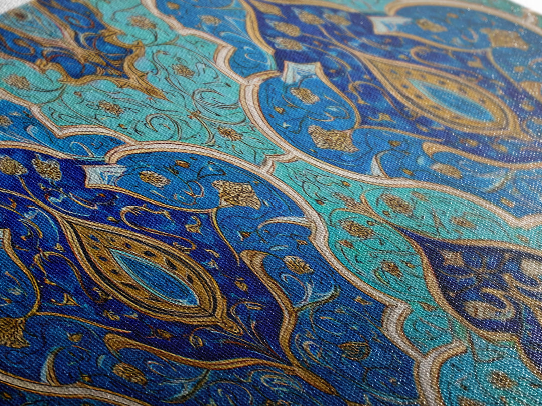 Blue Gold Moroccan Tile Pattern Wall Art, Islamic Home Decor, Boho Wall Decor, Geometric Art, Luxury Statement Artwork Gift