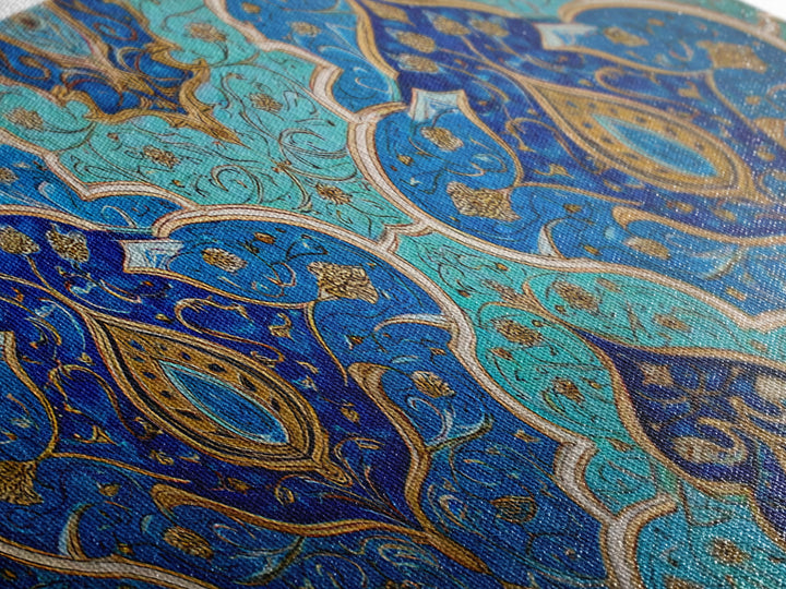 Blue Gold Moroccan Tile Pattern Wall Art, Islamic Home Decor, Boho Wall Decor, Geometric Art, Luxury Statement Artwork Gift