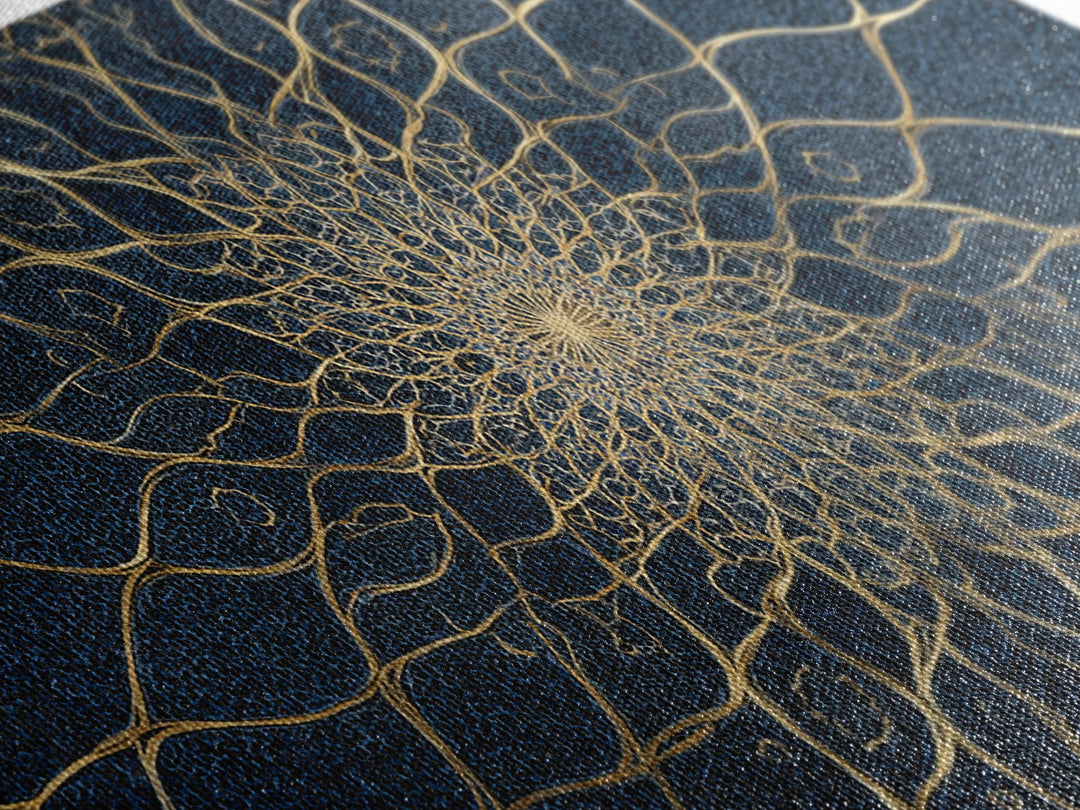 Navy Gold Sacred Geometry Mandala Wall Art, Mystical Spiritual Canvas Wall Art For Meditation Room Decor And Modern Home Decor