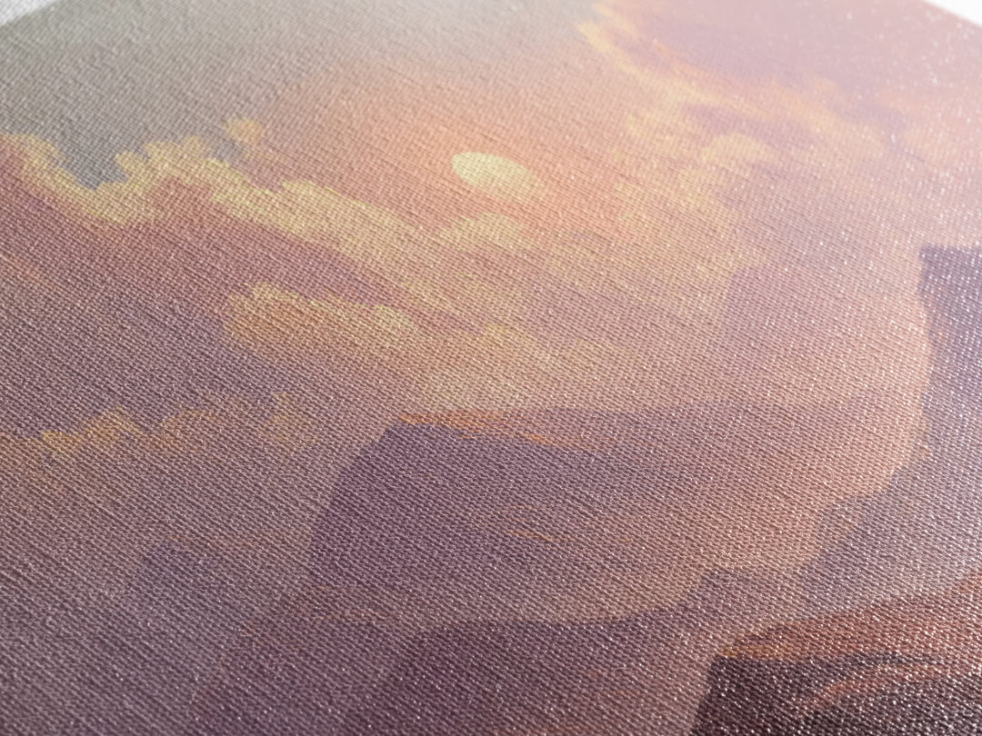 Misty Pink Mountain Sunset Wall Art, Pastel Landscape Canvas Print, Serene Nature Decor, Bedroom Above Bed Calming Wall Art