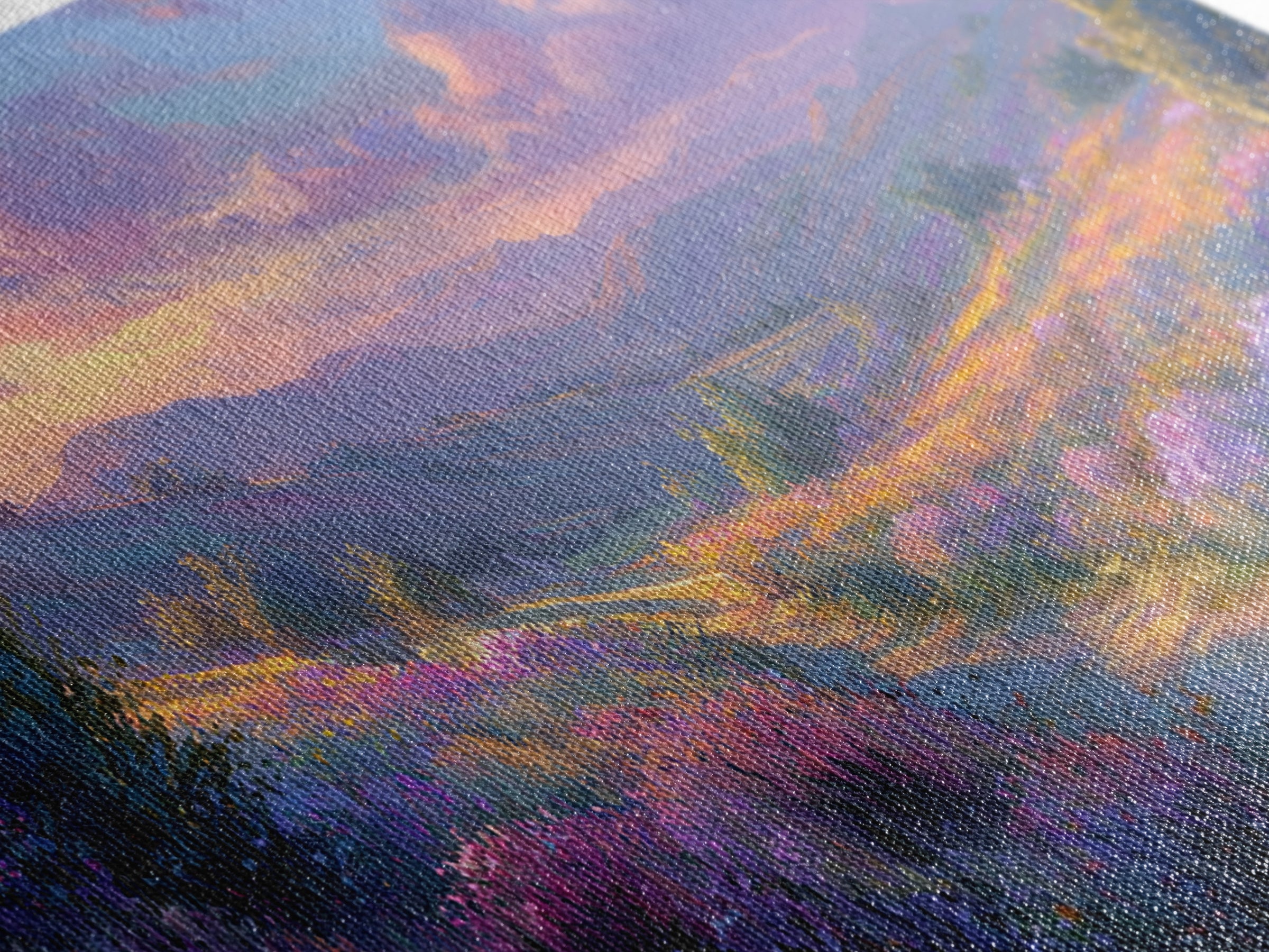 Lavender Mountain Valley Canvas Print, Colorful Landscape Wall Art, Purple Wildflower Living Room Decor, Statement Large Print
