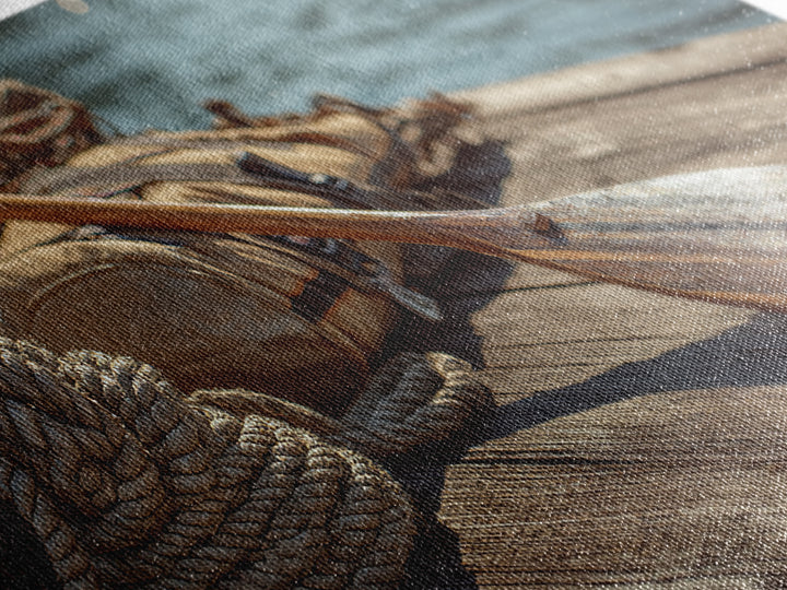 Weathered Paddle And Rope On Dock Canvas Print, Nautical Wall Art, Lake House Decor, Coastal Cabin Gift, Rustic Boat Print