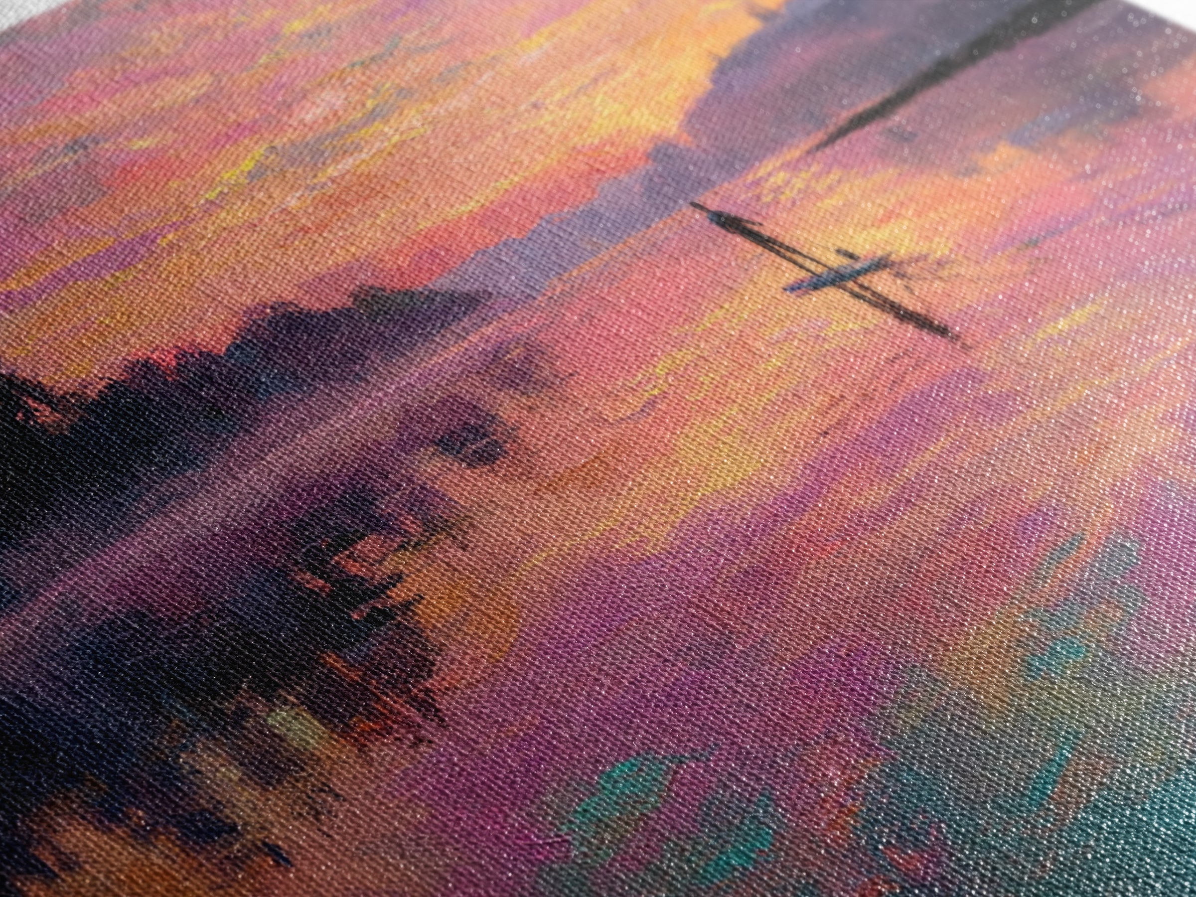 Paddleboarder On Pink Sunset Lake Wall Art, Colorful Seascape Canvas Print, Romantic Coastal Decor, Large Living Room Art