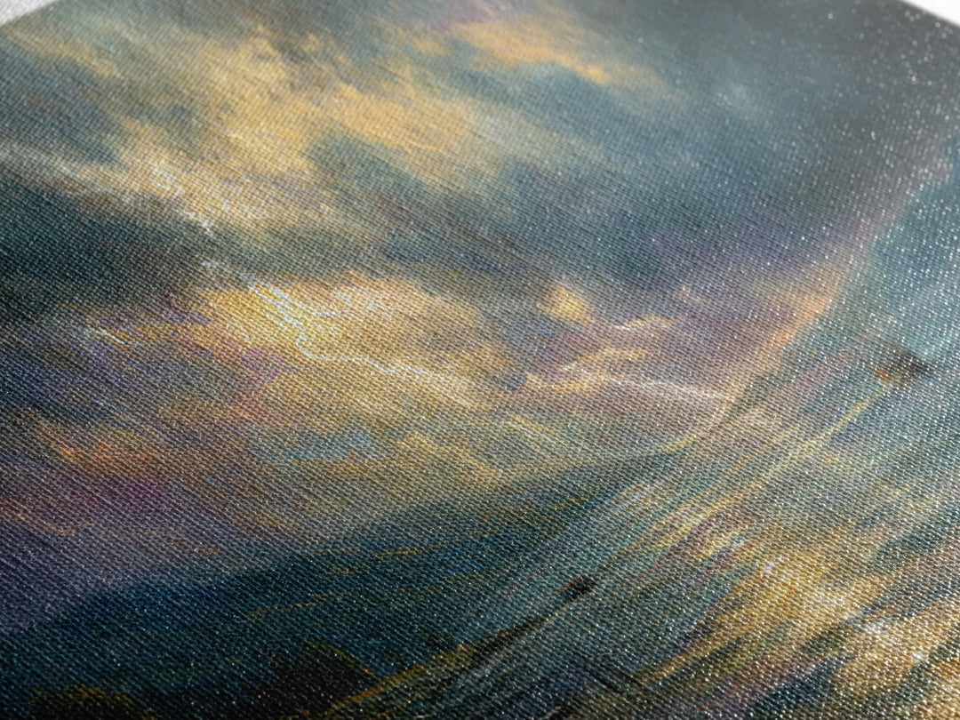 Stormy Ocean Lightning Seascape Canvas Print, Moody Wall Art, Nautical Decor, Coastal Landscape, Large Living Room Art Print