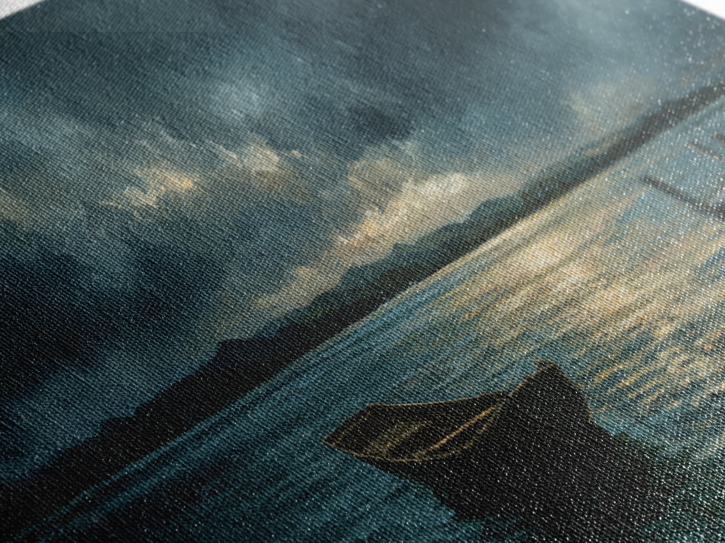 Stormy Row Boat And Wooden Dock Seascape Wall Art, Moody Ocean Canvas Print, Coastal Decor, Nautical Wall Decor Gift For Him