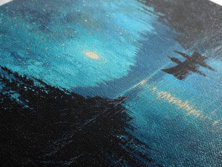 Starry Night Landscape With Canoeists On A Moonlit Lake Original Oil Painting Wall Art