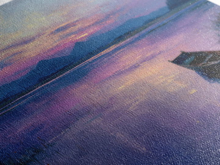Peaceful Sunrise With Boat On Calm Lake Landscape Painting Large Wall Art For Living Room
