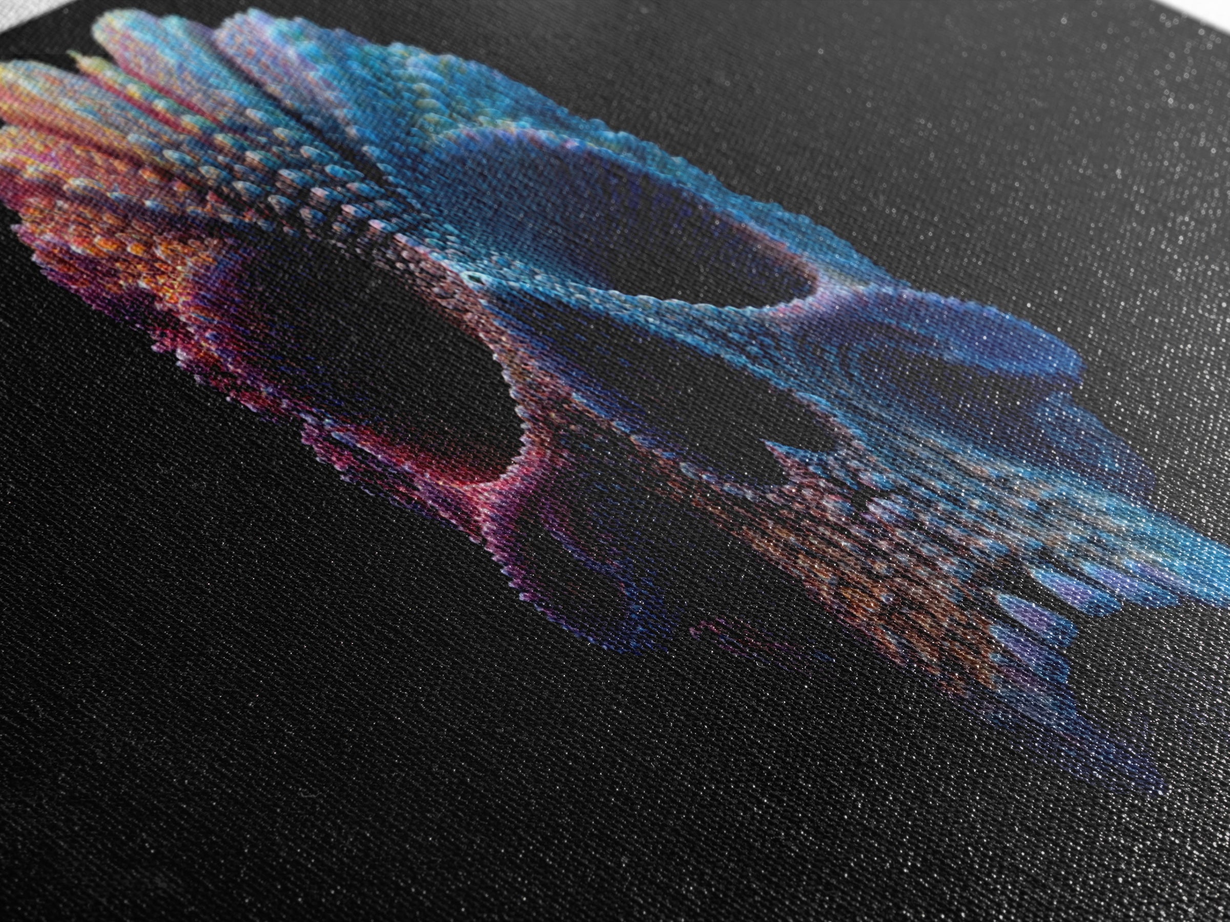3D Digital Art Skull Sculpture In Moody Blue And Purple Tones Dark Abstract Wall Art Canvas Print For Gothic Home Decor