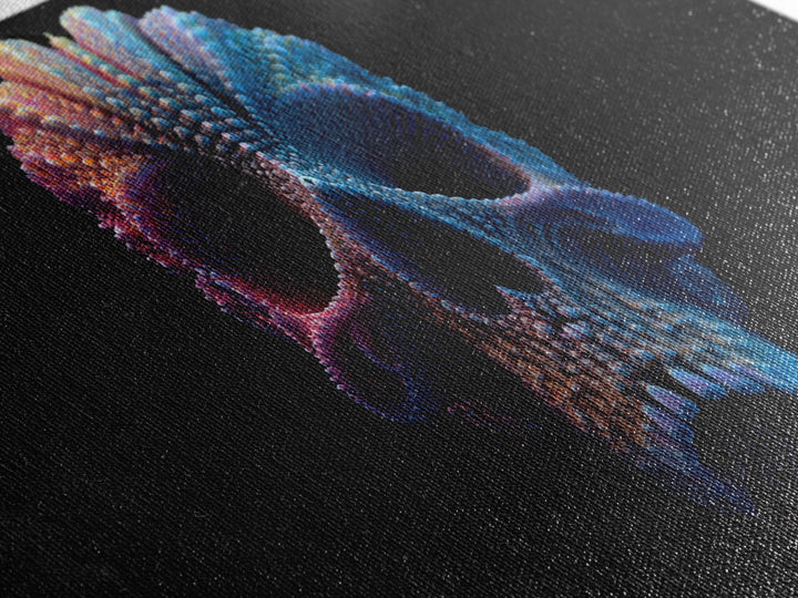 3D Digital Art Skull Sculpture In Moody Blue And Purple Tones Dark Abstract Wall Art Canvas Print For Gothic Home Decor